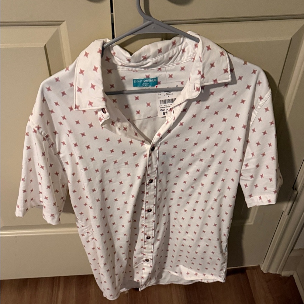 White Shirt with Red Star Pattern